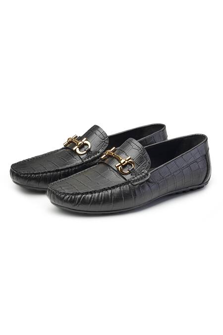Buy Shutiq Black Figo Croco Textured Loafers Online at Aza Fashions Buy_Shutiq_Black Figo Croco Textured Loafers _Online_at_Aza_Fashions