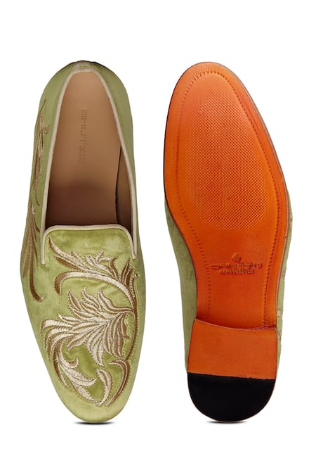 Shop_Shutiq_Green Gardena Amber Embroidered Velvet Shoes _at_Aza_Fashions