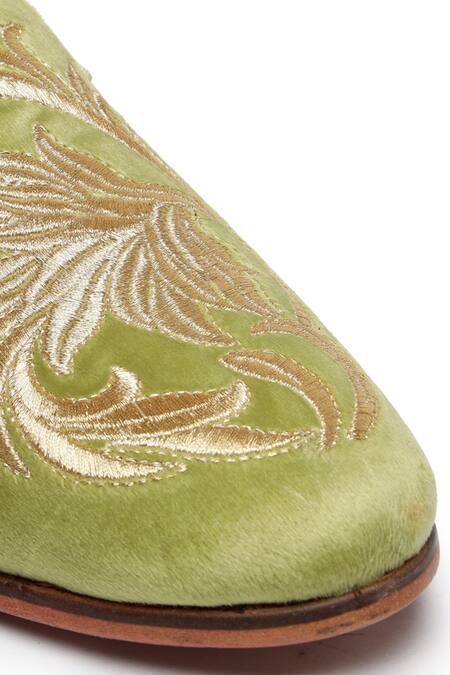 Shop_Shutiq_Green Gardena Amber Embroidered Velvet Shoes _Online_at_Aza_Fashions
