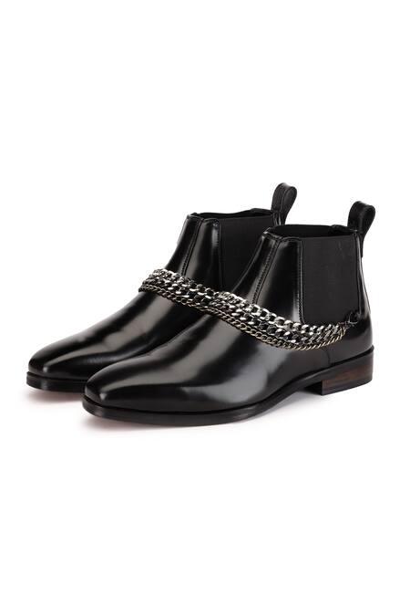 Shutiq_Black Chain Gauche Detachable Embellished Boots _Online_at_Aza_Fashions