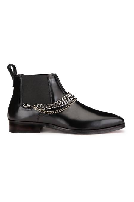 Buy_Shutiq_Black Chain Gauche Detachable Embellished Boots _Online_at_Aza_Fashions