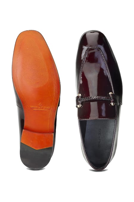 Shop Shutiq Wine Coiled Trim Patent Leather Shoes at Aza Fashions Shop_Shutiq_Wine Coiled Trim Patent Leather Shoes _at_Aza_Fashions