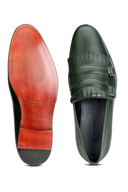 Shop Shutiq Green Fringes Double Monk Leather Shoes at Aza Fashions Shop_Shutiq_Green Fringes Double Monk Leather Shoes _at_Aza_Fashions