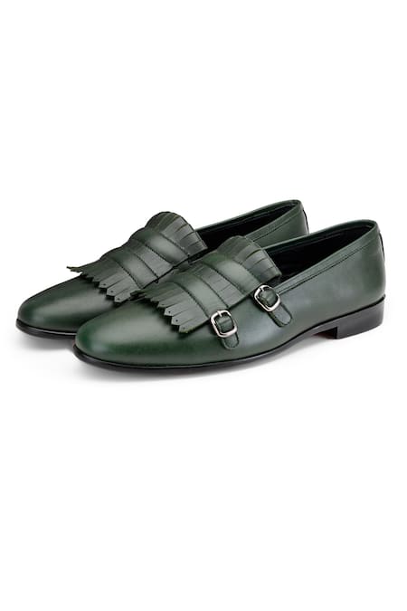 Shop Shutiq Green Fringes Double Monk Leather Shoes Online at Aza Fashions Shop_Shutiq_Green Fringes Double Monk Leather Shoes _Online_at_Aza_Fashions