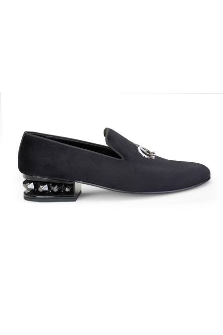 Buy Shutiq Black Crown Guam Embroidered Slip On Velvet Shoes Online at Aza Fashions Buy_Shutiq_Black Crown Guam Embroidered Slip On Velvet Shoes _Online_at_Aza_Fashions