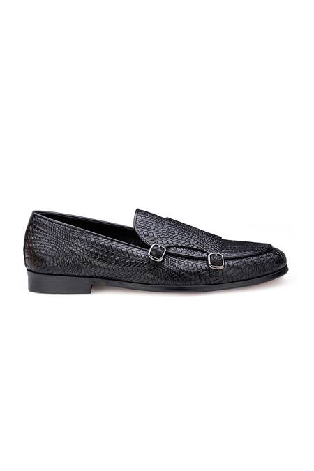 Buy Shutiq Black Herringbone Textured Leather Monk Shoes Online at Aza Fashions Buy_Shutiq_Black Herringbone Textured Leather Monk Shoes _Online_at_Aza_Fashions