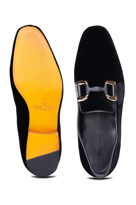 Shop Shutiq Black Hyder Metal Buckle Velvet Shoes at Aza Fashions Shop_Shutiq_Black Hyder Metal Buckle Velvet Shoes _at_Aza_Fashions