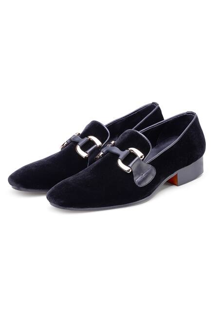 Shutiq Black Hyder Metal Buckle Velvet Shoes Online at Aza Fashions Shutiq_Black Hyder Metal Buckle Velvet Shoes _Online_at_Aza_Fashions