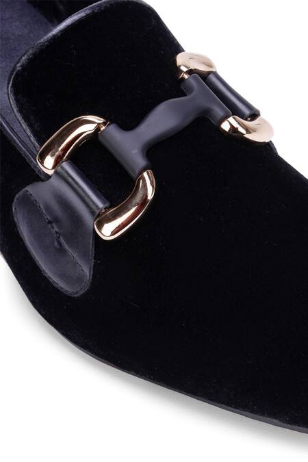 Shop Shutiq Black Hyder Metal Buckle Velvet Shoes Online at Aza Fashions Shop_Shutiq_Black Hyder Metal Buckle Velvet Shoes _Online_at_Aza_Fashions