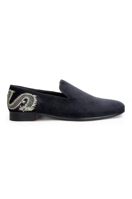 Shutiq Black Dragon Embroidery Hydra Furious Velvet Shoes Online at Aza Fashions Shutiq_Black Dragon Embroidery Hydra Furious Velvet Shoes _Online_at_Aza_Fashions