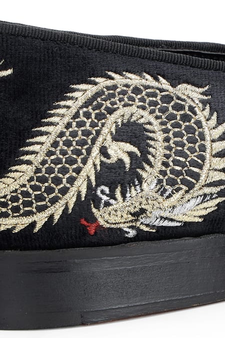 Buy Shutiq Black Dragon Embroidery Hydra Furious Velvet Shoes Online at Aza Fashions Buy_Shutiq_Black Dragon Embroidery Hydra Furious Velvet Shoes _Online_at_Aza_Fashions