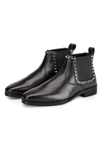 SHUTIQ Black Metal Spike Jackie Embellished Leather Boots