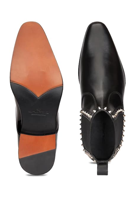 Shop Shutiq Black Metal Spike Jackie Embellished Leather Boots at Aza Fashions Shop_Shutiq_Black Metal Spike Jackie Embellished Leather Boots _at_Aza_Fashions