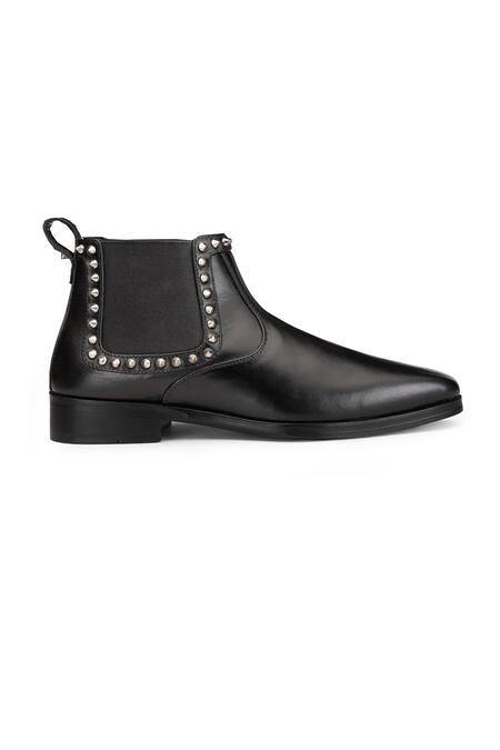 Buy Shutiq Black Metal Spike Jackie Embellished Leather Boots Online at Aza Fashions Buy_Shutiq_Black Metal Spike Jackie Embellished Leather Boots _Online_at_Aza_Fashions