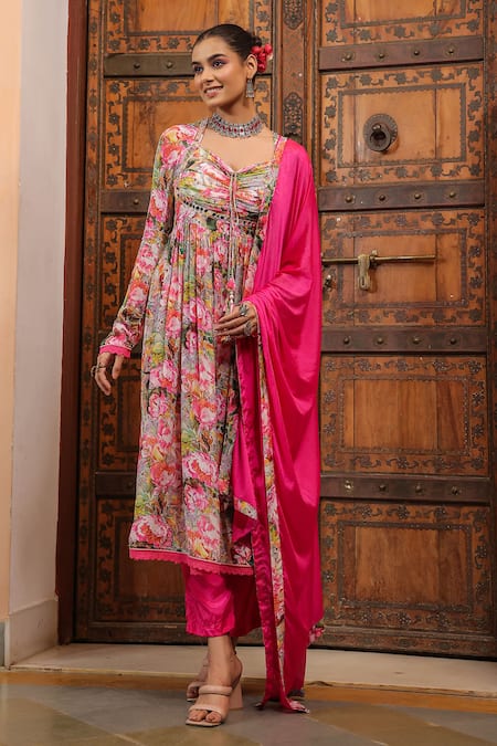 BAIRAAS Petunia Bloom Print Anarkali Pant Set 