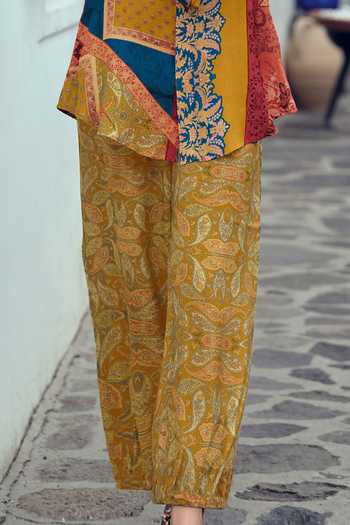 Label Varsha_Yellow Viscose V-neck Printed V Shirt And Pant Set_Online_at_Aza_Fashions
