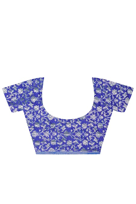 Buy Geroo Jaipur Blue Organza, Brocade Leheriya Saree With Unstitched Blouse Piece Buy_Geroo Jaipur_Blue Organza, Brocade Leheriya Saree With Unstitched Blouse Piece