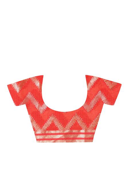 Geroo Jaipur Red Kota Doria Zari Jaal Pattern Saree With Unstitched Blouse Piece at Aza Fashions Geroo Jaipur_Red Kota Doria Zari Jaal Pattern Saree With Unstitched Blouse Piece _at_Aza_Fashions