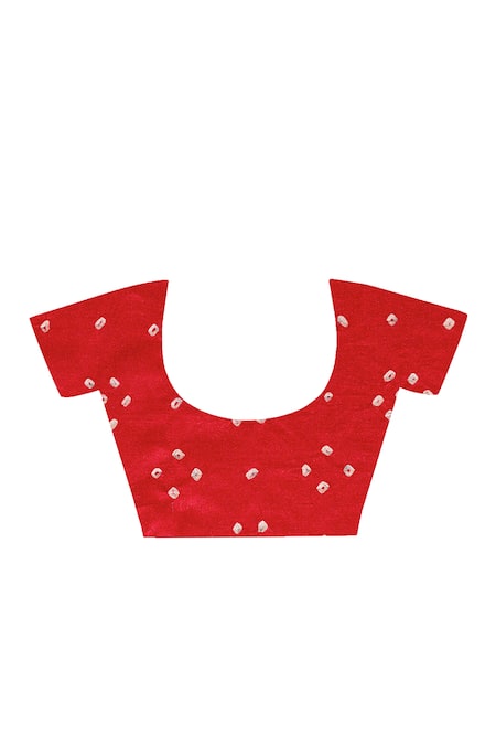 Geroo Jaipur_Red Gingham, Gabardine Zari, Gharchola Pallu Saree With Unstitched Blouse Piece_at_Aza_Fashions