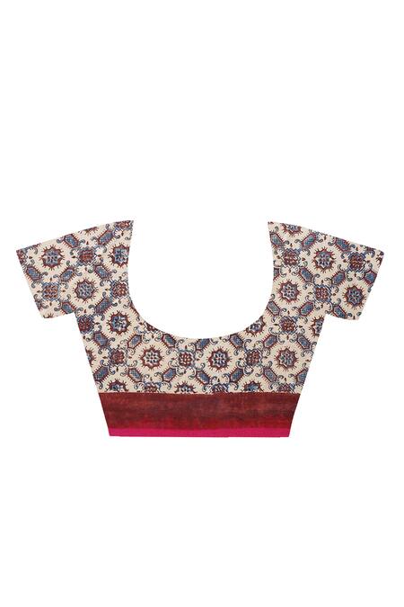 Geroo Jaipur_Magenta Gingham, Gabardine Gharchola Pallu Saree With Unstitched Blouse Piece _at_Aza_Fashions