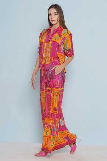 Limerick By Abirr N' Nanki Pink Crepe Printed Mosaic Quinn Pant Online at Aza Fashions Limerick By Abirr N' Nanki_Pink Crepe Printed Mosaic Quinn Pant _Online_at_Aza_Fashions