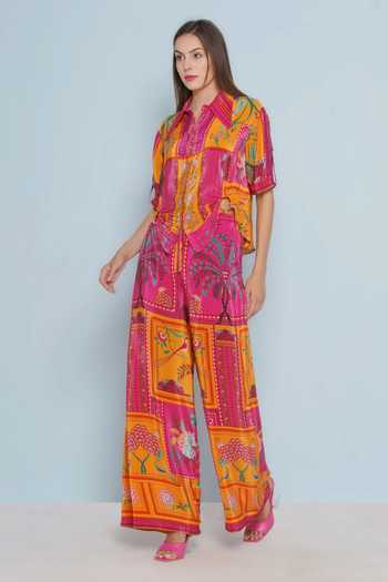 Buy Limerick By Abirr N' Nanki Pink Crepe Printed Mosaic Quinn Pant Online at Aza Fashions Buy_Limerick By Abirr N' Nanki_Pink Crepe Printed Mosaic Quinn Pant _Online_at_Aza_Fashions