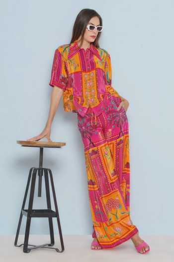 Shop Limerick By Abirr N' Nanki Pink Crepe Printed Mosaic Quinn Pant Online at Aza Fashions Shop_Limerick By Abirr N' Nanki_Pink Crepe Printed Mosaic Quinn Pant _Online_at_Aza_Fashions