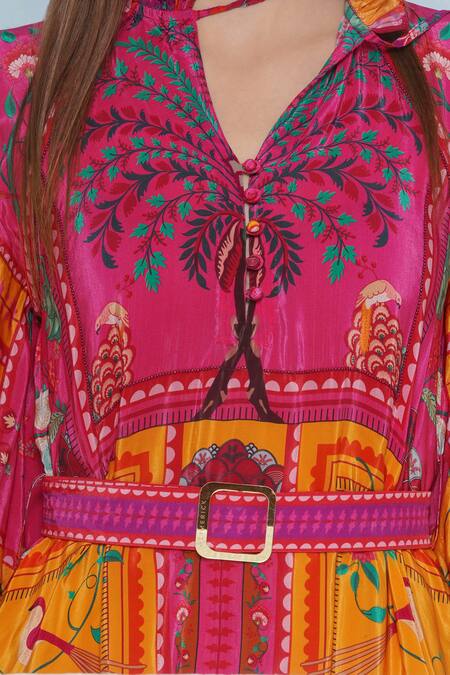 Shop_Limerick By Abirr N' Nanki_Pink Crepe Buckles Round Neck Riley Floral Mosaic Print Dress _Online_at_Aza_Fashions