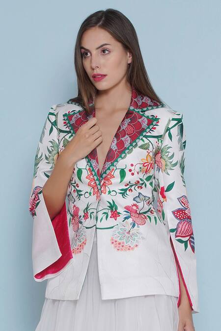 Buy Limerick By Abirr N' Nanki White Satin Embroidery Collared Ace Chintz Print Jacket Online at Aza Fashions Buy_Limerick By Abirr N' Nanki_White Satin Embroidery Collared Ace Chintz Print Jacket _Online_at_Aza_Fashions