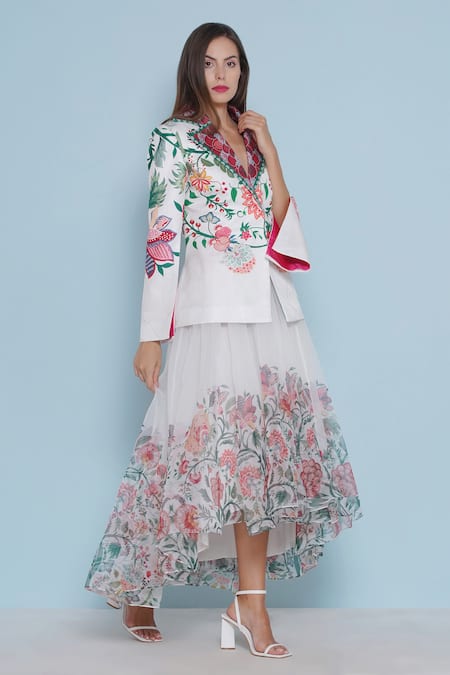 Shop Limerick By Abirr N' Nanki White Satin Embroidery Collared Ace Chintz Print Jacket Online at Aza Fashions Shop_Limerick By Abirr N' Nanki_White Satin Embroidery Collared Ace Chintz Print Jacket _Online_at_Aza_Fashions