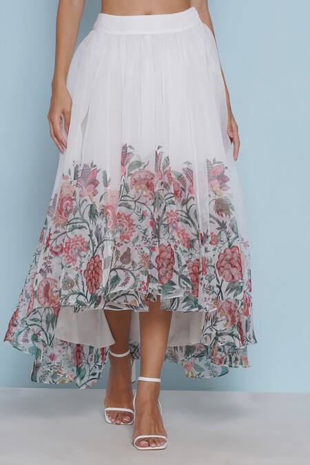 Buy Limerick By Abirr N' Nanki White Organza Embroidery Ace Chintz Print Asymmetric Skirt Online at Aza Fashions Buy_Limerick By Abirr N' Nanki_White Organza Embroidery Ace Chintz Print Asymmetric Skirt _Online_at_Aza_Fashions