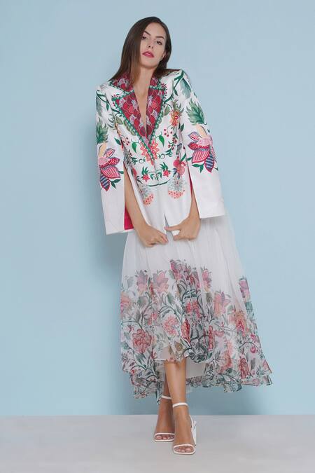 Limerick By Abirr N' Nanki White Organza Embroidery Ace Chintz Print Asymmetric Skirt at Aza Fashions Limerick By Abirr N' Nanki_White Organza Embroidery Ace Chintz Print Asymmetric Skirt _at_Aza_Fashions