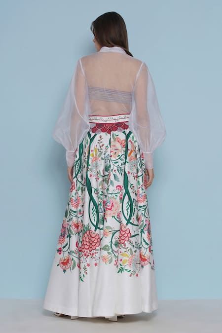 Shop Limerick By Abirr N' Nanki Ivory Organza Collared Arcy Sheer Shirt at Aza Fashions Shop_Limerick By Abirr N' Nanki_Ivory Organza Collared Arcy Sheer Shirt _at_Aza_Fashions