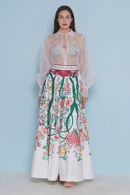 Limerick By Abirr N' Nanki Ivory Organza Collared Arcy Sheer Shirt Online at Aza Fashions Limerick By Abirr N' Nanki_Ivory Organza Collared Arcy Sheer Shirt _Online_at_Aza_Fashions