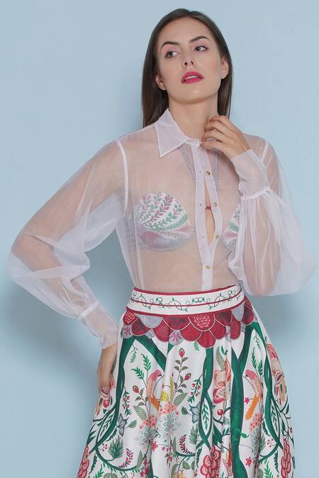 Shop Limerick By Abirr N' Nanki Ivory Organza Collared Arcy Sheer Shirt Online at Aza Fashions Shop_Limerick By Abirr N' Nanki_Ivory Organza Collared Arcy Sheer Shirt _Online_at_Aza_Fashions