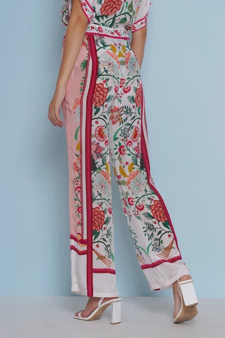 Shop_Limerick By Abirr N' Nanki_White Crepe Printed Floral Blair Chintz Pant  _Online_at_Aza_Fashions