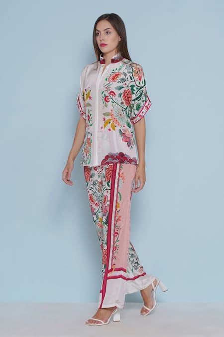 Shop_Limerick By Abirr N' Nanki_White Crepe Embroidery Collared Blair Chintz Print Shirt _Online_at_Aza_Fashions