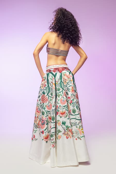 Shop_Limerick By Abirr N' Nanki_Green Spandex, Polyester Embroidery Sweetheart Neck Crysal Chintz Print Bustier _at_Aza_Fashions