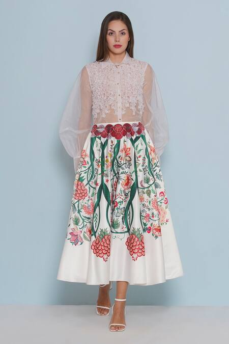 Limerick By Abirr N' Nanki Ivory Organza Collared Crysal Ruched Shirt Online at Aza Fashions Limerick By Abirr N' Nanki_Ivory Organza Collared Crysal Ruched Shirt _Online_at_Aza_Fashions