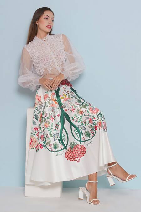 Buy Limerick By Abirr N' Nanki Ivory Organza Collared Crysal Ruched Shirt Buy_Limerick By Abirr N' Nanki_Ivory Organza Collared Crysal Ruched Shirt