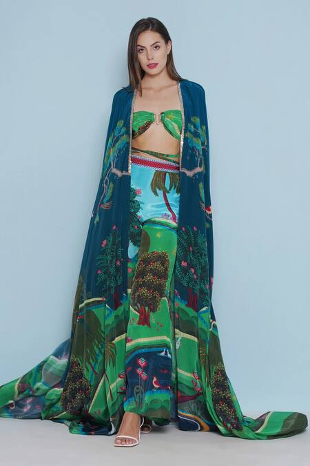 Limerick By Abirr N' Nanki_Green Crepe Sweetheart Neck Botanical Printed Bustier _Online_at_Aza_Fashions