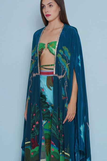 Buy_Limerick By Abirr N' Nanki_Green Crepe Sweetheart Neck Botanical Printed Bustier _Online_at_Aza_Fashions