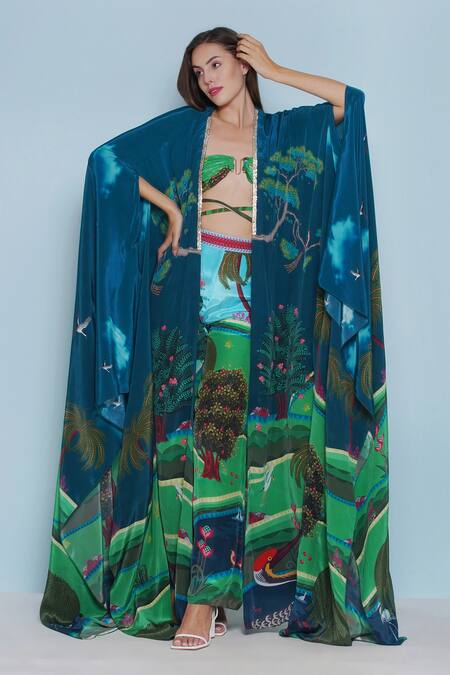 Shop_Limerick By Abirr N' Nanki_Green Crepe Sweetheart Neck Botanical Printed Bustier _Online_at_Aza_Fashions