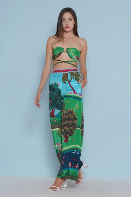 Buy_Limerick By Abirr N' Nanki_Green Crepe Sweetheart Neck Botanical Printed Bustier 