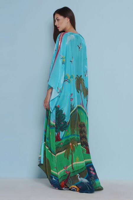 Limerick By Abirr N' Nanki Blue Crepe Daze Botanical Print Kimono Online at Aza Fashions Limerick By Abirr N' Nanki_Blue Crepe Daze Botanical Print Kimono _Online_at_Aza_Fashions