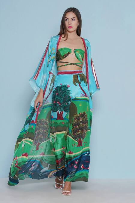 Buy Limerick By Abirr N' Nanki Blue Crepe Daze Botanical Print Kimono Online at Aza Fashions Buy_Limerick By Abirr N' Nanki_Blue Crepe Daze Botanical Print Kimono _Online_at_Aza_Fashions