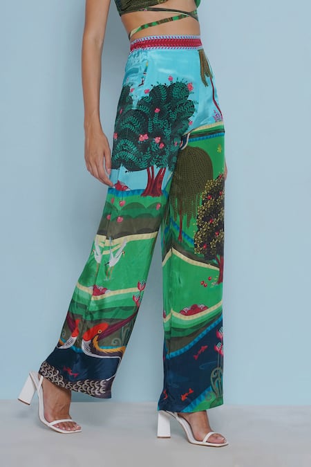 Buy Limerick By Abirr N' Nanki Blue Crepe Printed Botanical Daze Flared Pant Online at Aza Fashions Buy_Limerick By Abirr N' Nanki_Blue Crepe Printed Botanical Daze Flared Pant _Online_at_Aza_Fashions