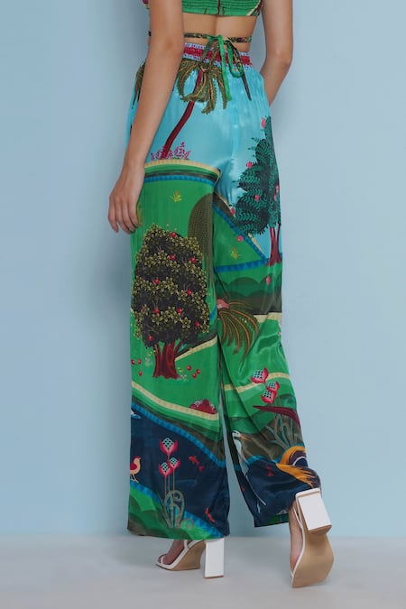 Shop Limerick By Abirr N' Nanki Blue Crepe Printed Botanical Daze Flared Pant Online at Aza Fashions Shop_Limerick By Abirr N' Nanki_Blue Crepe Printed Botanical Daze Flared Pant _Online_at_Aza_Fashions