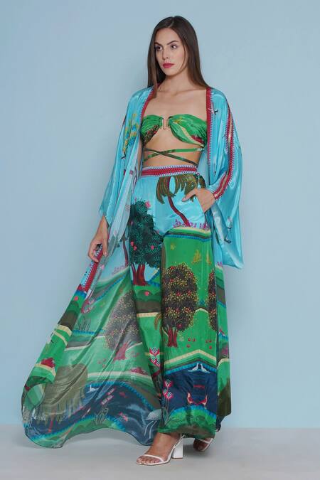 Limerick By Abirr N' Nanki Blue Crepe Printed Botanical Daze Flared Pant at Aza Fashions Limerick By Abirr N' Nanki_Blue Crepe Printed Botanical Daze Flared Pant _at_Aza_Fashions