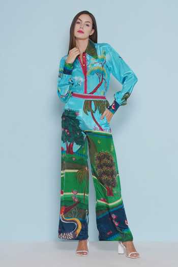 Limerick By Abirr N' Nanki_Blue Crepe Collared Daze Botanical Print Shirt _Online_at_Aza_Fashions